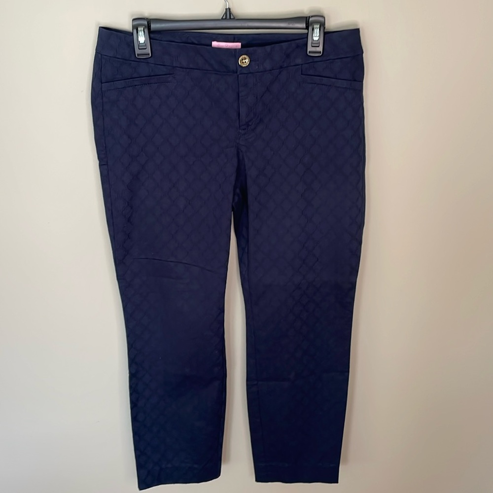 Lilly Pulitzer Navy Blue Printed Ankle Length Cropped Dress Pants Size 10